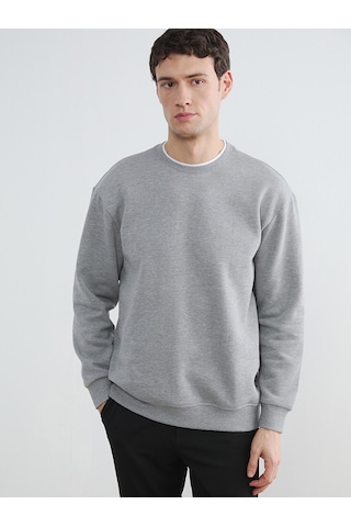 Lcw Vision Gri Bisiklet Yaka Erkek Kalın Sweatshirt