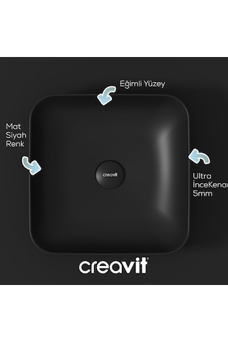 Creavit Ultra Kare Çanak Lavabo 40cm Mat Siyah Ul040-00sm00e-0000