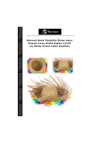 Terrien Naturel Renk Püsküllü Örme Hasır Hawaii Luau Aloha Şapka 13x36 Cm Moda Ürünü Sahil Kombini