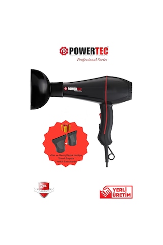 Powertec TR-601/TR-601S Turbo Profesyonel 2500 W Saç Kurutma Makinesi + Vigo Başlık