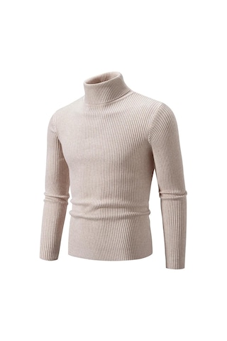 Sonbahar Kış Balıkçı Yaka Kazak Erkekler Sıcak Örme Düz Renk Kazaklar Erkek Slim Fit Rahat Balıkçı Yaka Triko Erkek Kazak Bej