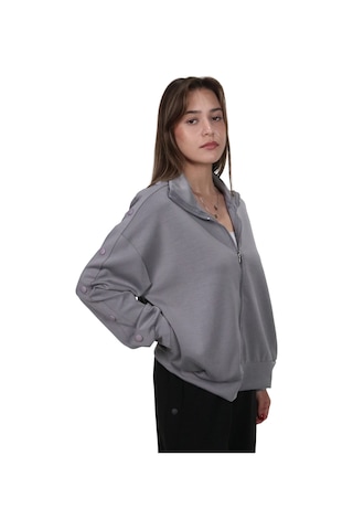 Kadın Modal Kumaş Dik Yaka Rahat Kalıp Gri Ceket Hırka Gri