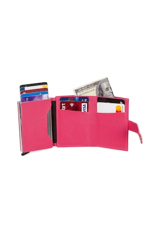 Newish Polo Deri Rfıd Koruyucu Alüminyum Otomatik Mekanizma Kartlık Ve Cüzdan New068 Pembe