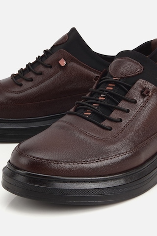 Yaya Erkek Kahverengi Deri Baskılı Bağxık Detaylı Sneaker