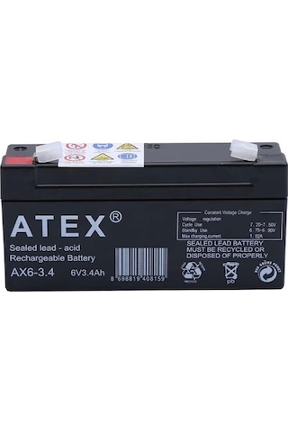Atex 6 Volt - 3.4 Amper Yatık Akü