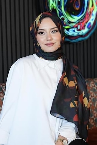Yaprak Desen Koyu Yeşil Soft Pamuk Şal Kiremit Açik Gri