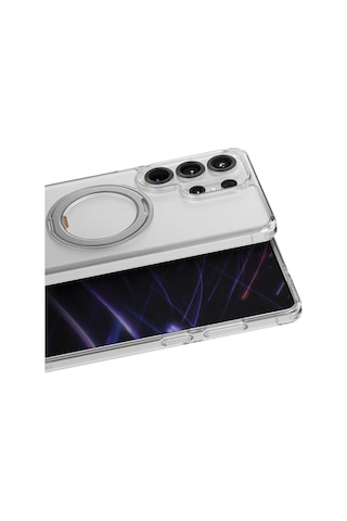 Samsung Galaxy Uyumlu S26 Ultra Kılıf Swivix Döner Metal Standlı Koruyucu Premium Dayanıklı Kapak Şeffaf