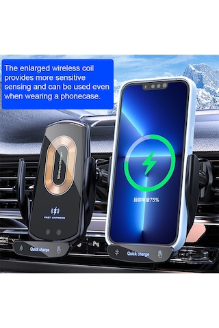 Yifomall Araç İçin Kablosuz Şarjlı Akıllı Manyetik Telefon Tutucu - 15w Hızlı Şarj, Navigasyon Uyumlu, Beyaz V58 Beyaz