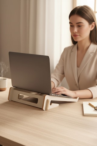 Ergonomik Ahşap Laptop Standı Laptop Yükseltici Dekoratif Ve Tüm Modellerle Uyumlu