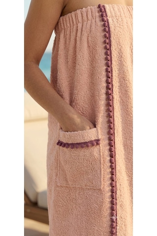 Belinis Ponpon Detaylı %100 Pamuklu Kadın Çırtçırtlı Banyo Ve Plaj Havlusu - Sauna Havlu Açık Pembe