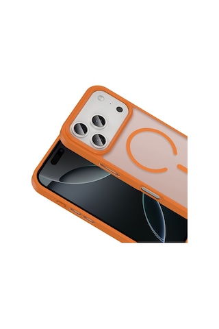 Vendas Apple iPhone Uyumlu 17 Pro Kılıf M-safe Şarj Özellikli Mat Arka Yüzey Zore Sio Kapak +lens +ekran Koruyucu Turuncu