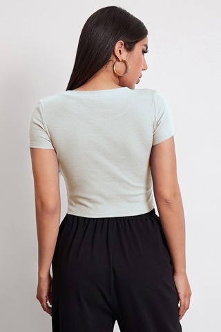 Epilons Zenvial Kadın Beyaz Yuvarlak Yaka Yarım Kol Crop Top Bluz Zenviall2