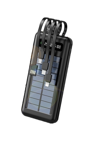 Robeve Acl Pw-59 10000 Mah Powerbank Göstergeli Solar Fenerli Güneş Enerjili Taşınabilir Hızlı Şarj Aleti Siyah
