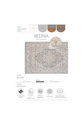 Cool Halı Belina Krem Gri Etnik Desen Vintage Halı Klasik Dokuma Bukle Ev Oturma Odası Salon Halısı