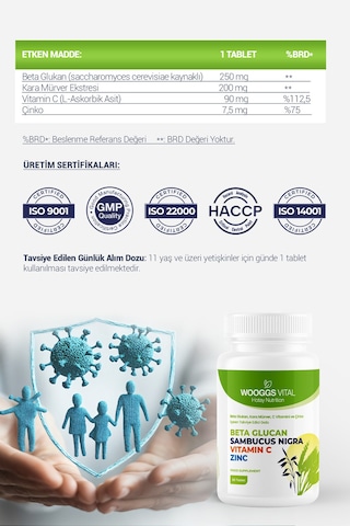 Beta Glukan , Kara Mürver ,c Vitamini Ve Çinko 60 Tablet