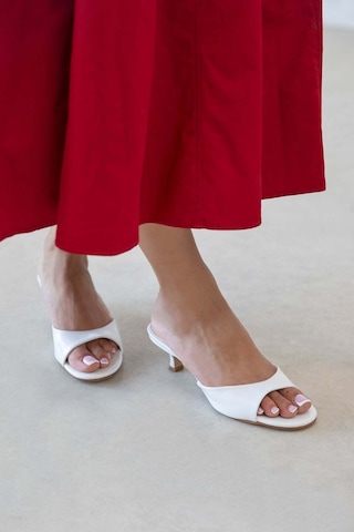 Wolk Shoes Denis Kadın Topuklu Kırışık Deri Sandalet Beyaz