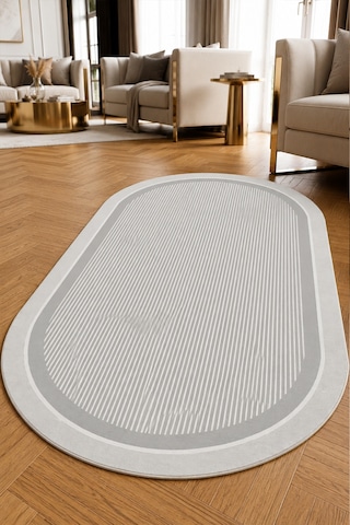 Toa Grey Oval Makinede Yıkanabilir Kaymaz Taban Leke Tutmaz Dijital Salon Halısı Mutfak Halısı Ve Yolluk Çok Renkli - Oval