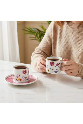 Güral Porselen Mental 4 Parça Çay Fincan Takımı 67092 Pembe Altın - Pembe