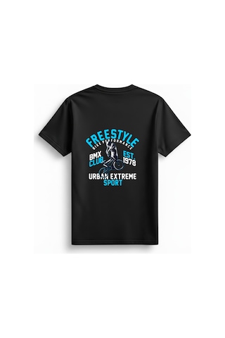 Paybuy Kadın Freestyle Bmx Klüpü Baskılı Kısa Kollu Tişört %100 Pamuk Ra Siyah
