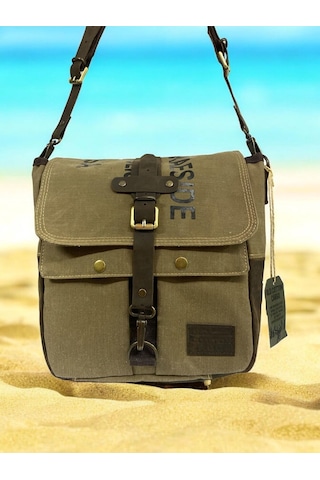 Vintage Baskılı Su Geçirmez Kanvas Deri Unisex Postacı Omuz Çantası 29 Cm X 30 Cm Koyu Kahverengi