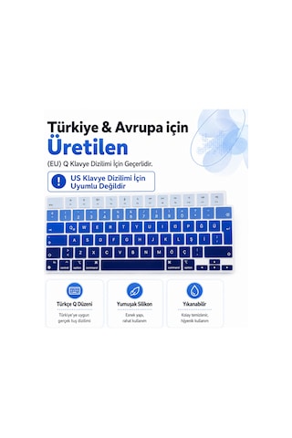 Macbook Air 13.6 İnç M2 M3 M4 M5 A2681 A3113 A3240 A3449 Uyumlu Türkçe Q Klavye Koruyucu Mavi Ombre Diğer