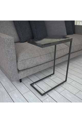 Callen Siyah Mermer Yan Sehpa & Tekerlekli Servis Sehpası Metal