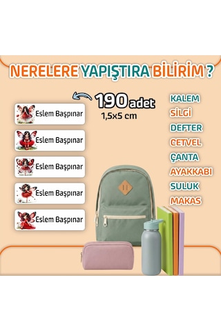 Kapbirhediye Okul Etiketi Isme Özel Kalem Defter Etiketi Uğur Böceği Temalı 190 Adet Çok Renkli