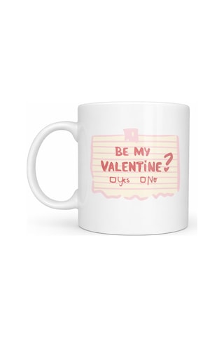 Be My Valentine Porselen Kupa Model 8 Sevgiliye Özel Romantik Tasarım Düz Renkli
