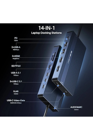 Acasis DS0203 14in1 USB3.1,2xHDMI,Type-C Docking Station