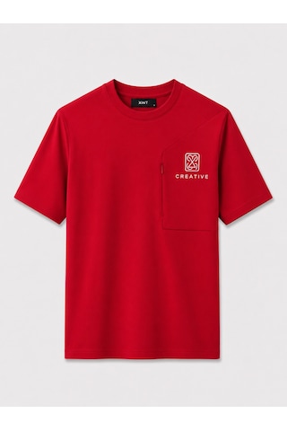 Xint Kırmızı Pamuk Dokulu Oversize Tişört 502175