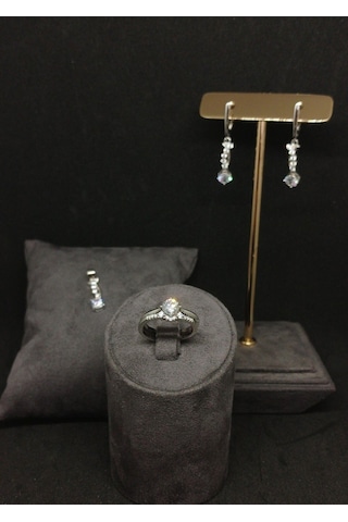 Kombin Yüzüklü Tektaş Gümüş Takı Seti 925 Ayar, Şık Ve Zarif Kadın Aksesuarı Gümüş