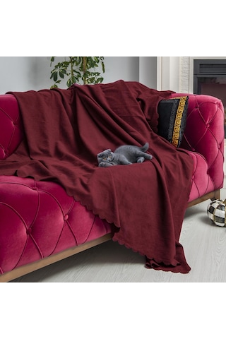 Kaymaz Koltuk Örtüsü Çift Taraflı Mikrofiber Şönil 175x350 Cm Xl- Bordo Kedi Köpek Ve Çocuk Dostu Bordo