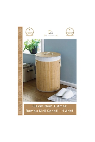 Kirlisepeti Decohandy Yuvarlak Doğal Hijyenik Çamaşır Kutusu Banyo Şık Tasarım Bambu Kirli Sepeti - Çok Renkli