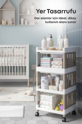 Grimorlife 4 Raflı Banyo Düzenleyici Mutfak Rafı Banyo Dolabı Çok Amaçlı Plastik Mutfak Düzenleyici Bej Beyaz