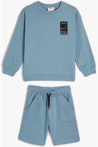 Koton 2'li Şort Sweatshirt Köpek Baskı Detaylı Pamuklu Mavi 4skb10389tk Mavi