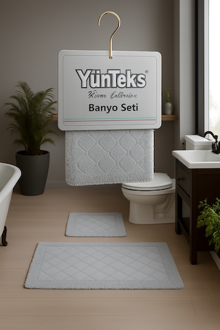 Pamuk Makarna Tufting 2'li Klozet Takımı , Banyo Seti ,d.kabuğu,g