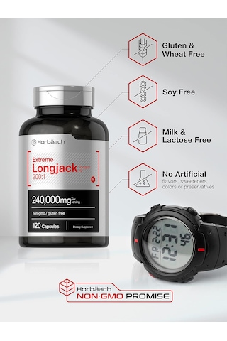 Horbaach Longjack Lj Tongkat Ali Extreme Male Performance 240,000 Mg 120 Caps Aromasız