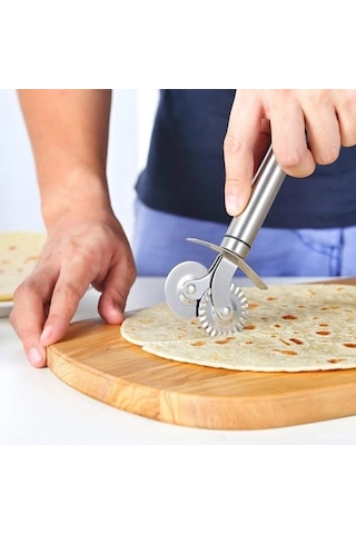 Bıçak Paslanmaz Çelik Profesyonel Mutfak Kesici Hamur Kesim Aracı Çift Başlıklı Pizza Hamur Bıçağı