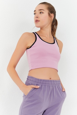 Tommy Life Pembe Basic Sıfır Kol Dar Kalıp U Yaka Kadın Crop Top Atlet - 97162 Pembe