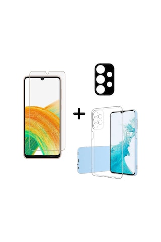 Samsung Galaxy A33 5g Uyumlu Kılıf Şeffaf Temperli Kırılmaz Cam Ekran Ve Kamera Lens Koruyucu Seti