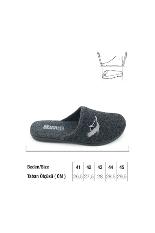 Gezer Erkek Kışlık Keçe Çıkarılabilir Cırt Cırtlı İç Taban Rahat Ev Bahçe Terlik Antrasit