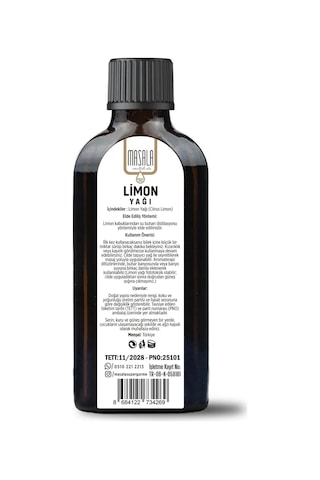 Limon Yağı 100 Ml Doğal Uçucu Yağ Cam Şişe Citrus Limon Peel Oil 100 G