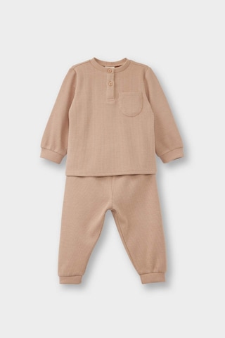 Defacto Erkek Bebek Pijama Takımı Uzun Kollu Waffle Üst Uzun Alt G1520a525wnbg222 Bej-bg222