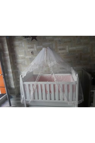 Hugoy Lüks Güpürlü Bebek Beşik Cibinlik + Demir Pembe