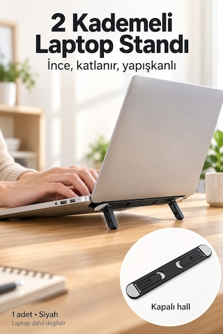 2 Kademeli Katlanabilir Yükseltici Laptop Standı Siyah