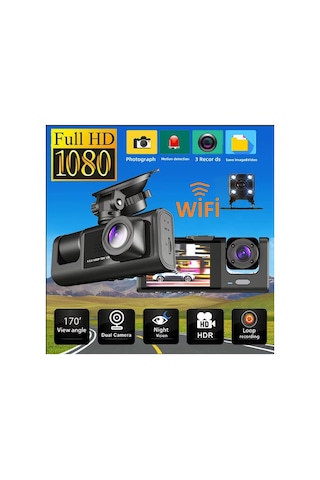 Wifi Li 3 Kameralı Araç İçi Kamera Kayıt Cihazı 3 Lens Cardvr Dash Cam Ön İç Ve Geri Görüş Kamerası