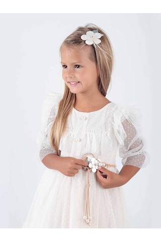 Ahengim Kız Çocuk Tokalı Kemerli Dantelli Trend Tül Elbise Ak2206 001