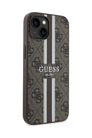 Apple Uyumlu iPhone 14 Kılıf Guess Lisanslı Magsafe Şarj Özellikli 4g Şerit Tasarımlı Printed Kapak Kahverengi
