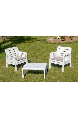 Lara 1+1 S Bahçe Balkon Teras Oturma Grubu Minderli - Beyaz