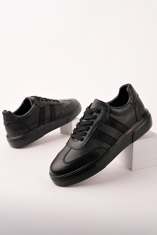 Muggo Reeds Hakiki Deri Bağcıklı Erkek Günlük Sneaker Spor Ayakkabı Siyah